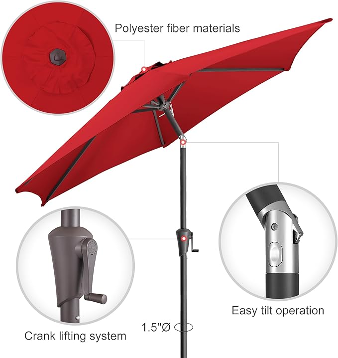 9ft Outdoor Patio Umbrella - Table Umbrella Waterprool UV Protection, Sombrillas de Patio with Push Button Tilt&Crank, Sun Umbrella for Pool, Porch, Garden, Deck, Backyard(Red)