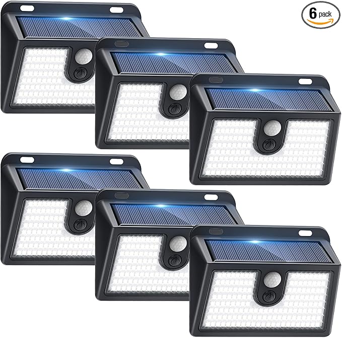 [6 Packs] Solar Motion Sensor Outdoor Lights, Super Bright Solar Lights Outdoor Waterproof, 3 Lighting Modes Security Wall Light for Outside Walking Dog Fence Backyard Deck Garden Door Step Garage
