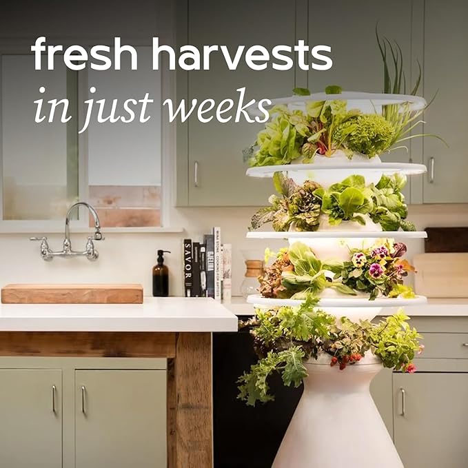 Farmstand Starter Kit with Glow Rings and 12 Seedling Credits | Tiny Hydroponic Growing System Kit | Vertical Garden Planter Tower | 3ft 8in Tall