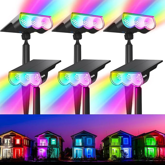 Barrina WRGB Solar Lights Outdoor, Color Changing Solar Landscape Lighting with 360° Horizontal Adjustable, RGB Solar Spotlights Outdoor for Outside, 6 Packs