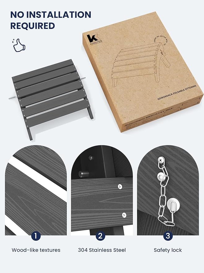 KINGYES Folding Adirondack Ottoman Set of 2 for Adirondack Chair, Grey