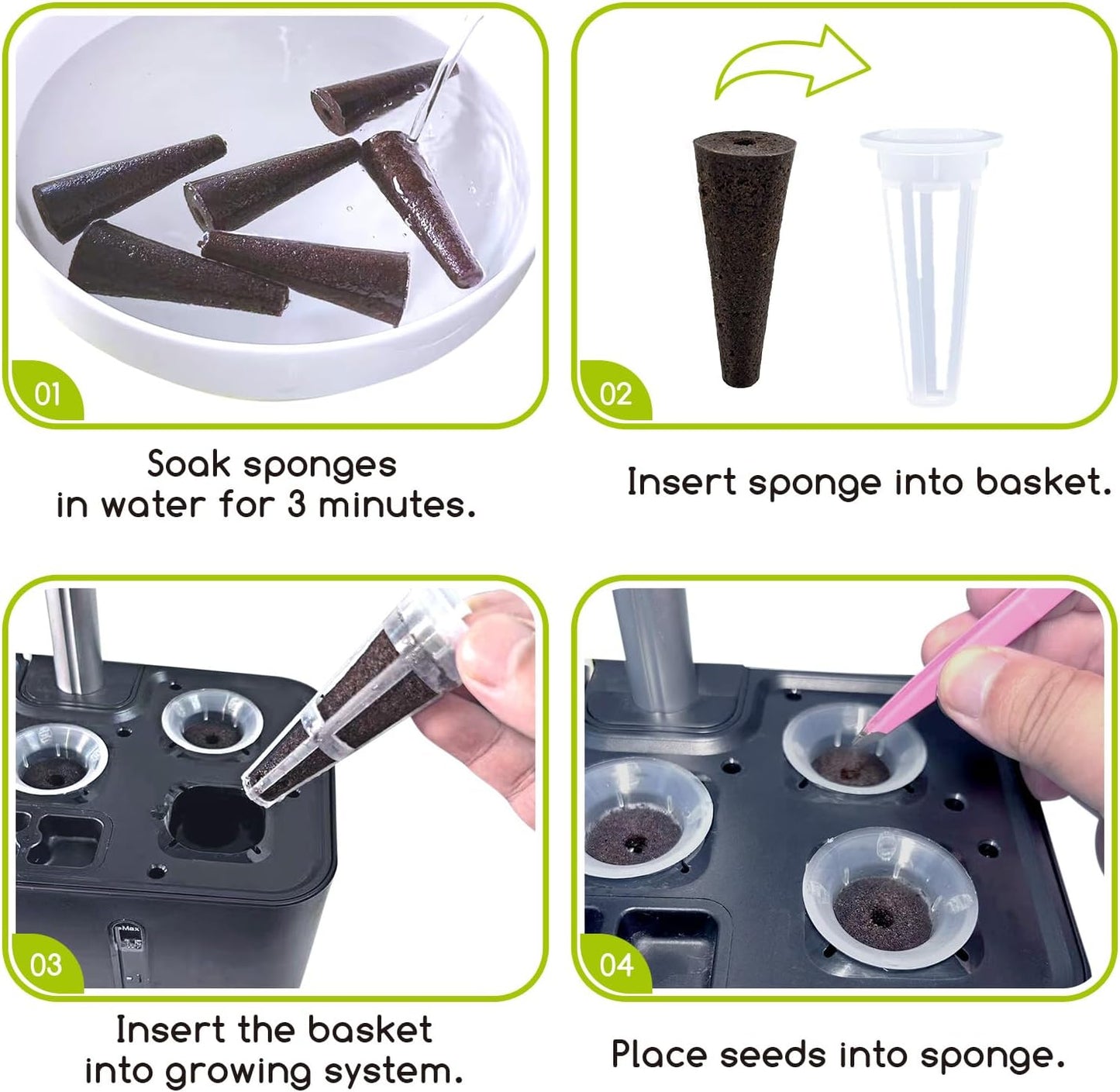 Hydroponic Grow Sponges Replacement Root Growth Seed Starter Pods for Indoor Garden Systems, Fit for Aerogarden and More, 50 Pack