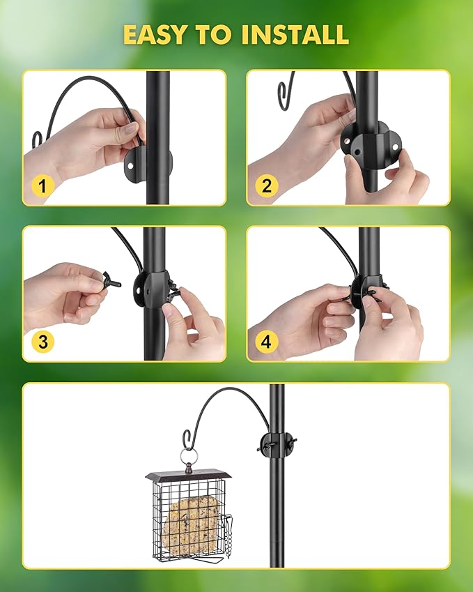 iBorn Bird Feeders Hangers for 1” Pole Stand Station Outdoor Hanging Hooks for Humming Bird Feeders for Outside Plant Hanger Hook Bracket Kit 12.2 Inch Long Metal Hooks for 1 Inch Pole, Pack of 4