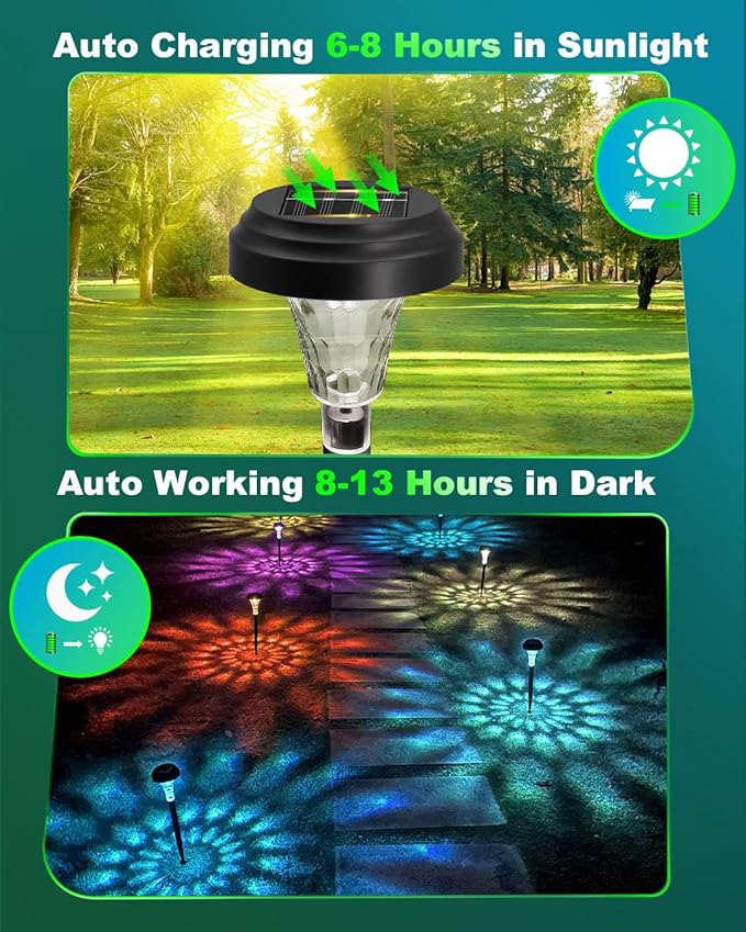 Solar Pathway Lights Outdoor, 8 Pack RGB Color Changing+Warm White LED Path Light IP67 Waterproof, Solar Powered Lights for Walkway Driveway Garden Yard Backyard Lawn Landscape Lighting Decorative