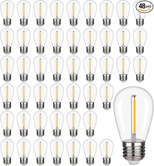 48 Pack S14 LED String Light Bulbs, 1W Shatterproof & Waterproof Outdoor Indoor Replacement Bulbs, E26 Base Edison LED Light Bulbs Warm White 2200K. (S14 48Pack)