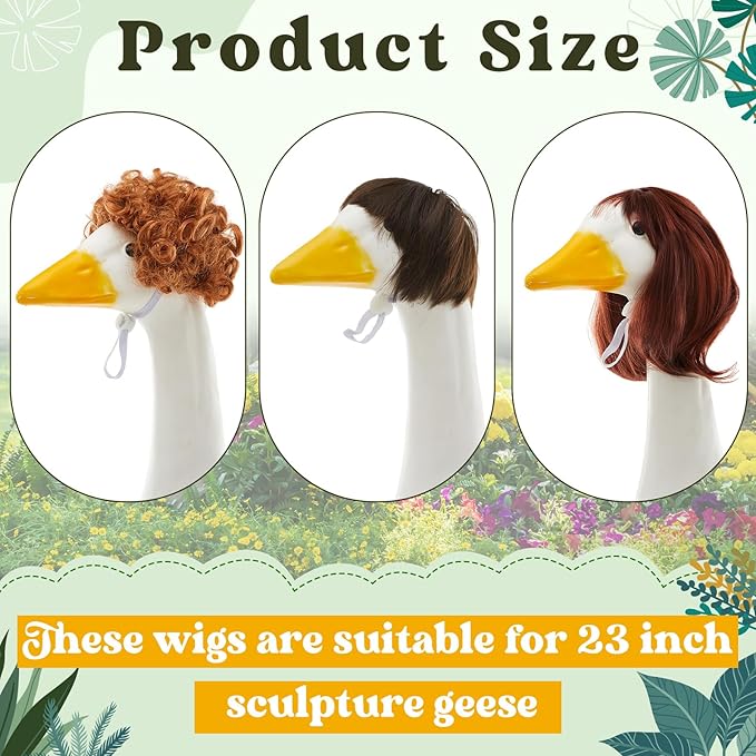 3 Pcs Porch Goose Outfit, Cute Porch Goosey Braid Wig, Crochet Hook Portico Goose Wig for Lawn Goosey Garden