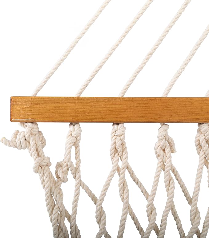 Original Pawleys Island 13DCOT Large Oatmeal DURACORD Rope Hammock with Free Extension Chains & Tree Hooks, Handcrafted in The USA, Accommodates 2 People, 450 LB Weight Capacity, 13 ft. x 55 in.