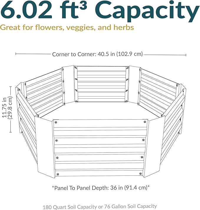Sunnydaze 11.75" H Raised Metal Garden Bed - Galvanized Raised Garden Bed Outdoor for Vegetables and Flowers - Silver - Hexagon
