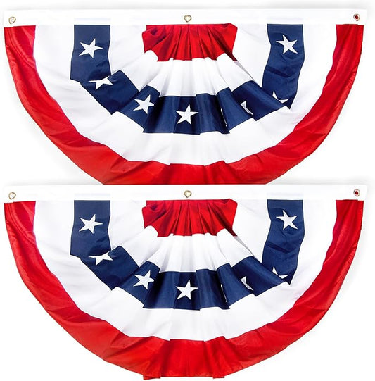 2x4 Ft American Bunting Flags Outdoor, USA Pleated Fan Flag for Outside, 4th of July Decorations Memorial Day Patriotic Flags Bunting Outdoor Indoor Decor (Set of 2)