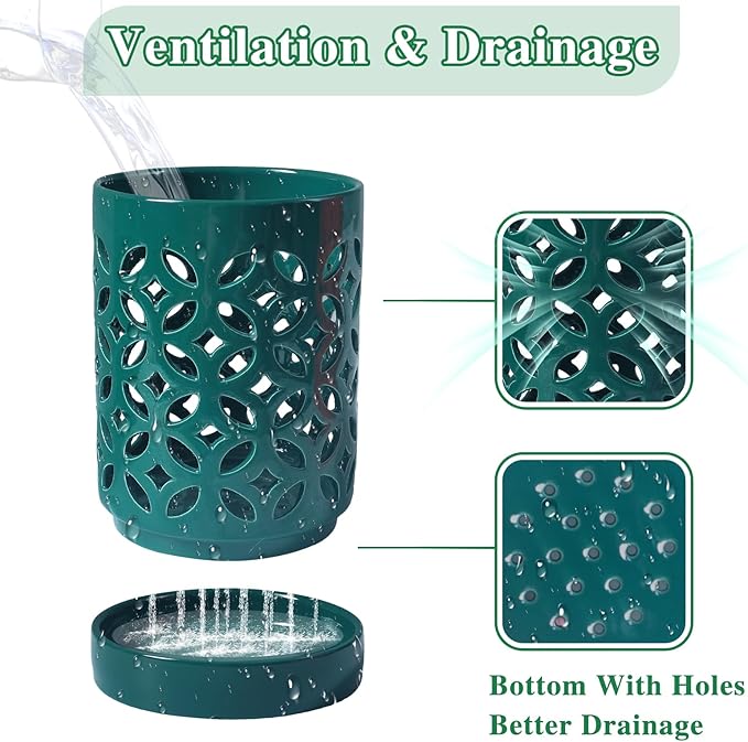 Orchid Pot 4 Inch, Orchid Pots with Holes & Saucers for Repotting, Breathable Slotted Orchid Pots Flower Plant Nursery Pot Green