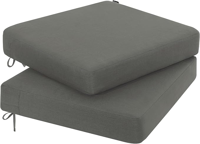 Favoyard Outdoor Chair Cushion 19 x 19 x 3 Inch Rainproof & 3-Year Fade Resistant Patio Furniture Cushions with Removable Cover and Adjustable Ties for Garden Sofa Couch Pads Set of 2, Dark Gray