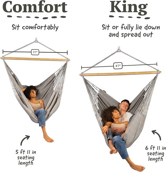 LA SIESTA® - XL King Domingo Hammock Swing Chair - Weather & Tear Resistant Hanging Hammock Chair - Indoor Outdoor Hammock Chair Swing - Hanging Chair for Patio Porch Bedroom - Max 355 Lbs, Almond