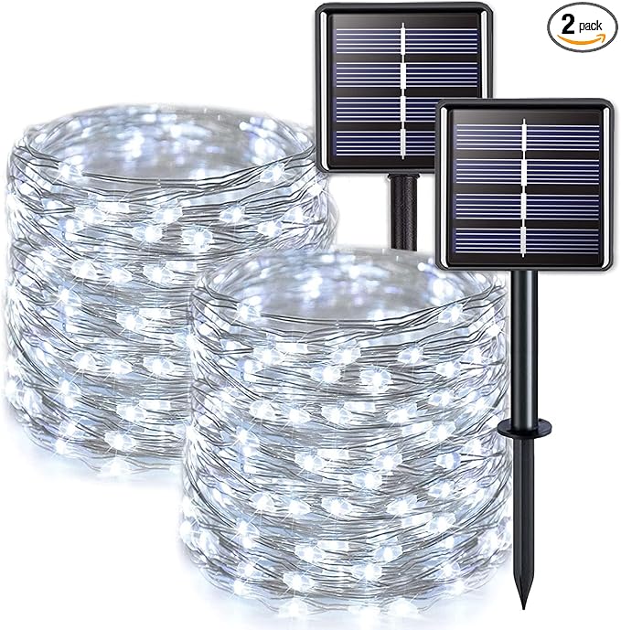 JMEXSUSS 2 Pack Solar String Lights Outdoor Waterproof, Each 33FT 100 LED Solar Lights Outdoor, 8 Modes White Fairy Light for Outside Yard Tree Patio Garden Wedding Christmas Decorations