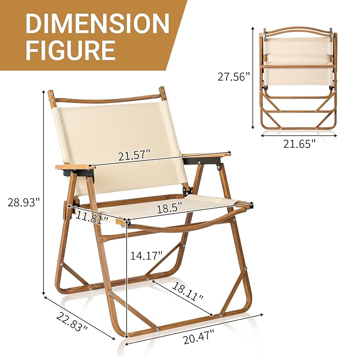 Outvita Portable Folding Camping Chair, 2pcs Ultralight Low Beach Chair, Durable Aluminum Frame Armchairs for Hiking Concert Fishing Picnic, Supports 225Lbs