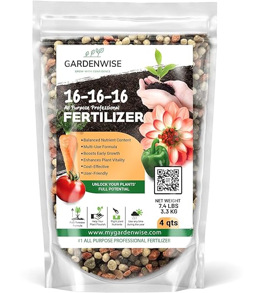 16-16-16 All Purpose Professional Fertilizer - Lawn & Flower & Tree & Shrub & Vegetable Garden Fertilizer (4 QUARTS)