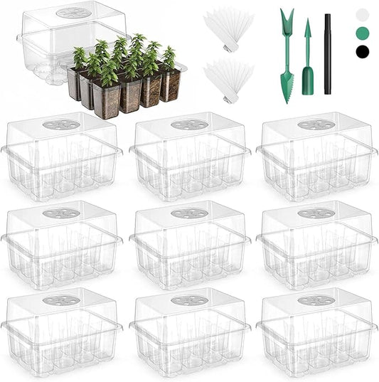 120 Cells Reusable Seed Starter Tray, 10 Pack Seedling Starter Kit for Greenhouse Propagator Station Planting Growing (Clear)