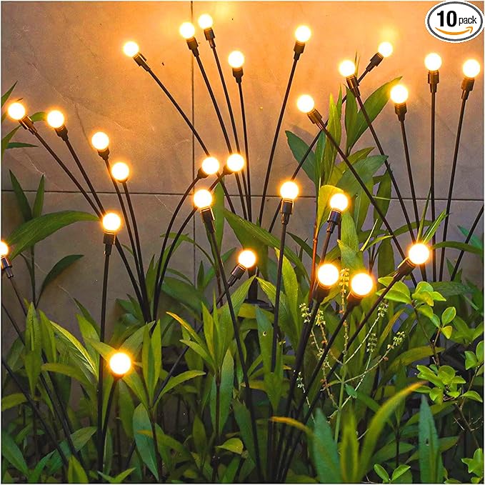 TONULAX Solar Garden Lights - Upgraded Solar Swaying Light, Sway by Wind, Outdoor Lights, Yard Patio Pathway Decoration, High Flexibility Iron Wire & Heavy Bulb Base, Warm White(10 Pack)