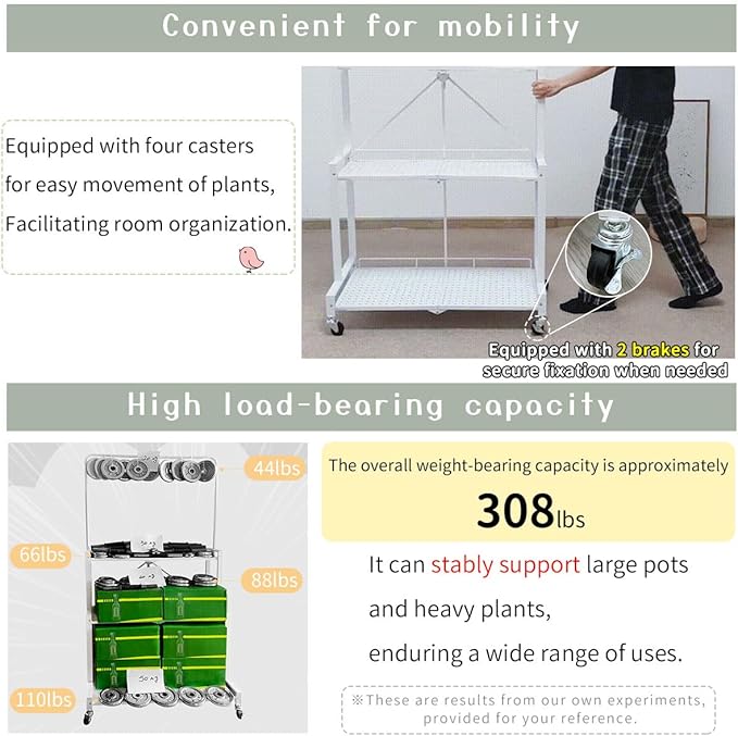 lumizone Foldable 4-Tier Plant Stand Indoor Outdoor Hanging Plant Shelf No Assembly Required Pot Placement Area With Wheels Sturdy Fall Prevention Storage Shelf Flower Pot Stand(4 Tier-Black)