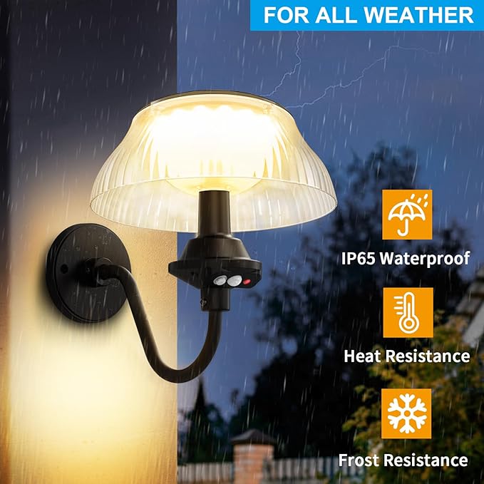 Aqonsie Solar Barn Lights Outdoor with 3 Lighting Modes & Motion Sensor, Attractive Solar Wall Lights Outdoor, Waterproof Outdoor Solar Light for Chicken coop, Barn, Shed, Garden, Porch, Yard, 2 Pack