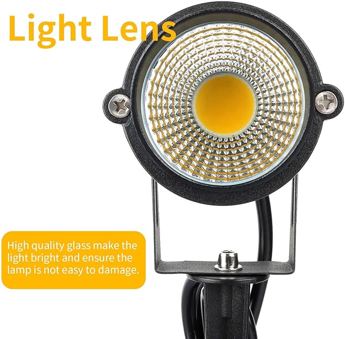 Outdoor Warm White Spot Lights, 3000K Landscape SpotLights, 12W IP65 Waterproof Garden Lights, Metal Case COB Lighting with Spiked Stand for Lawn Decorative Lamp (6 Pack)