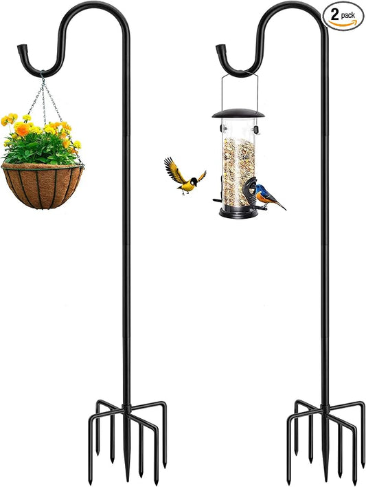 84" Shepherds Hooks for Outdoor, Heavy Duty Garden Bird Feeder Pole Hanging Bird Feeder, Solar Light Lanterns, Outdoor Plant Hanger Hook with 7 Base Prongs, 2 Packs
