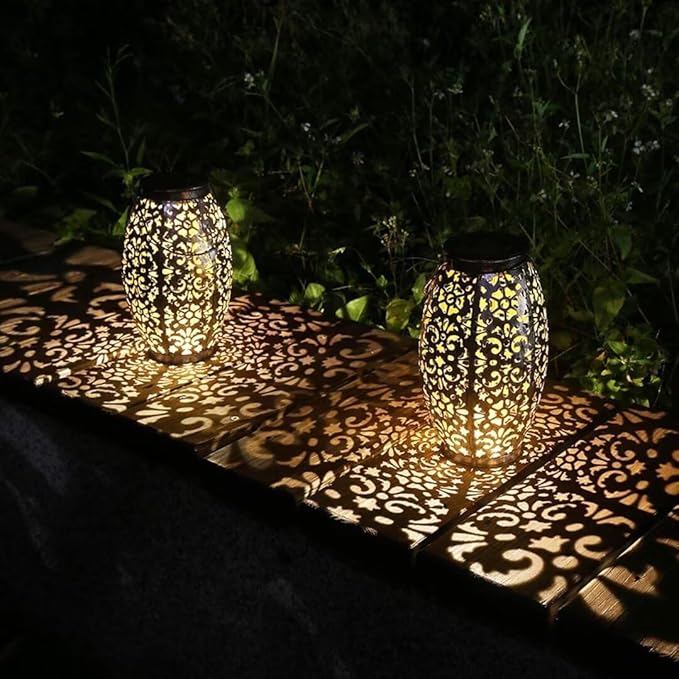 Kaixoxin Solar Lantern Lights for Hanging or Table Outdoor Solar Light for Patio Courtyard Garden (Silver-1)