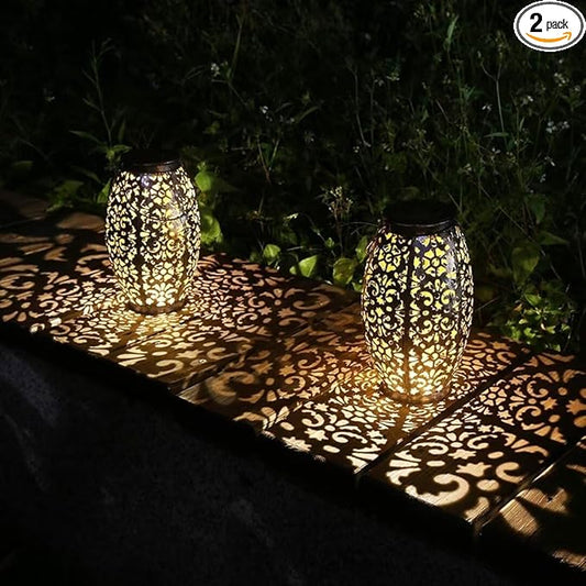 Kaixoxin 2 Pack Solar Lantern Lights for Hanging or Table Outdoor Solar Light for Patio Courtyard Garden (Silver-2pack)