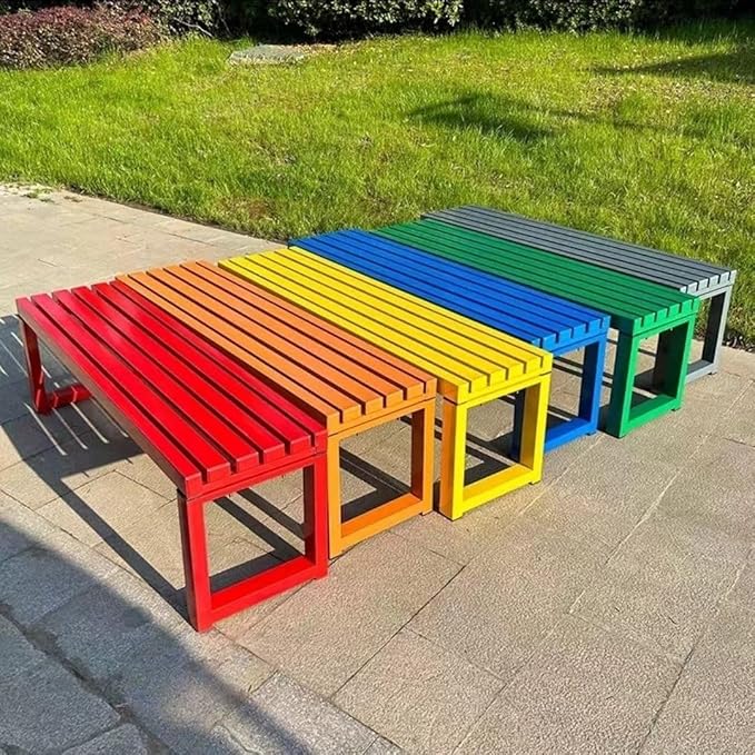 Weatherproof Metal Dining Bench, Outdoor Bench Backless Patio Bench 2-Person Farmhouse Bench Garden Bench for Kitchen, Living Room, Entryway(Orange,59in)