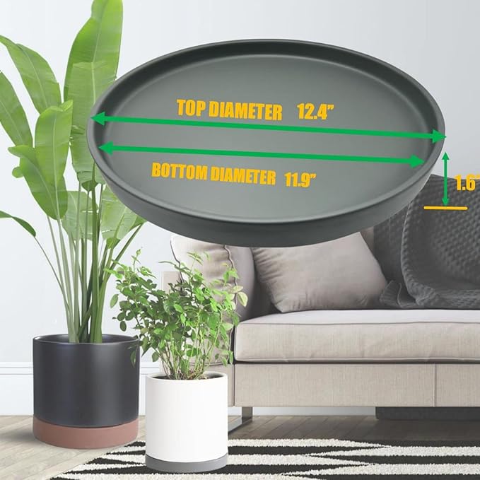 Ceramic Plant Saucer Pot Tray 12 Inch, Planter Saucers 4 5 6 7 8 9 10 11 12 13 Inch for Indoors Outdoor, Durable Sturdy Flower Drainage drip Water Tray for Glazed Pots Base (12.7 Inch-Grey)