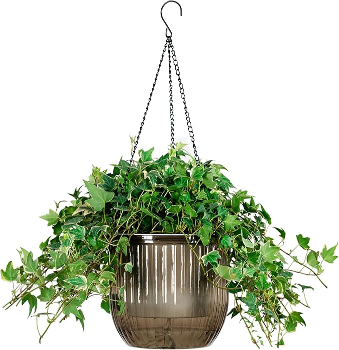 Melphoe 1 Pack Self Watering Hanging Planters Indoor Flower Pots, 8.3 Inch Outdoor Hanging Plant Pot Basket, Plant Hanger with 3Hooks Drainage Holes for Garden Home