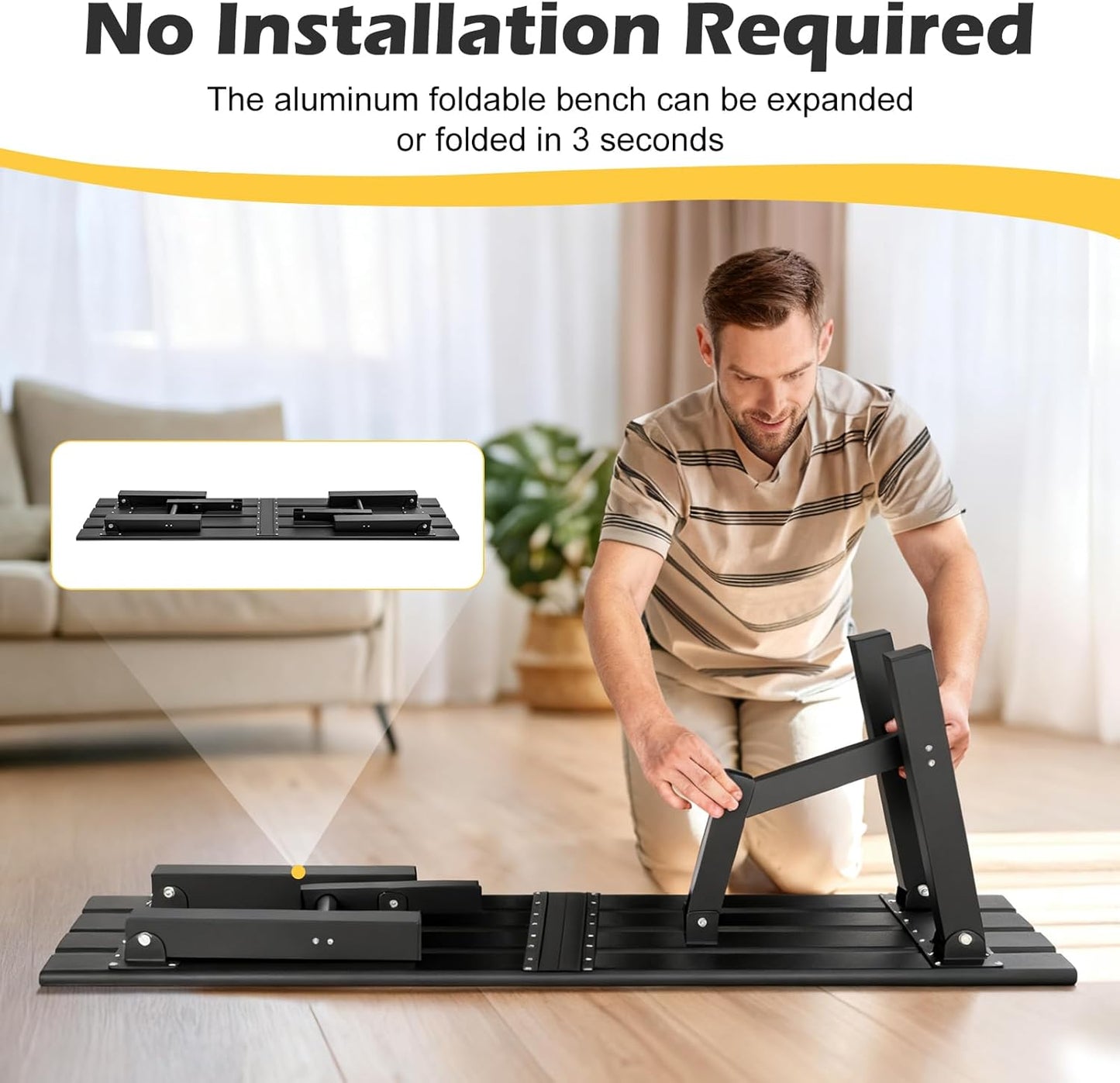 TECSPACE 4-Person Instant Folding Bench, 330 LBS Capacity Lightweight Aluminum Foldable Bench, No Assembly Required, Sets Up in 3 Seconds