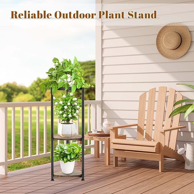 KMOTASUO 3 Tier Tall Metal Plant Stand, 35 Inch Plant Stands Indoor Outdoor, Rustproof Flower Pot Holder Display Rack for Corner Patio Garden Balcony Living Room