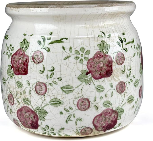 Vintage Red Ceramic Ice Crack Flower Pot with Drainage Holes, Country Rustic Planters for Indoor and Outdoor,Tuscan Decor,Home,Living Room, Garden Decor, Gardening Gift