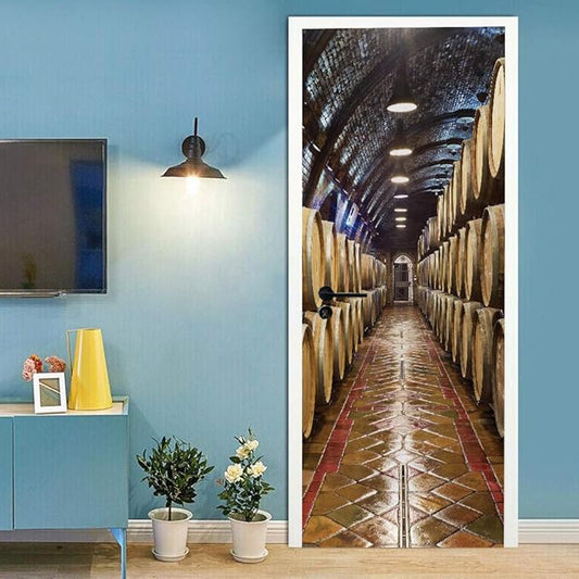 3D Peel and Stick Murals - Wine Cellar Theme - Removable PVC Waterproof Door Poster, 35.4" x 78.7" for Bedroom and Living Room