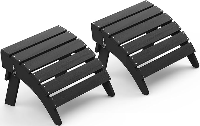 SERWALL Folding Adirondack Chair Footrest Set of 2, Adirondack Ottomans Without Assembly, Black