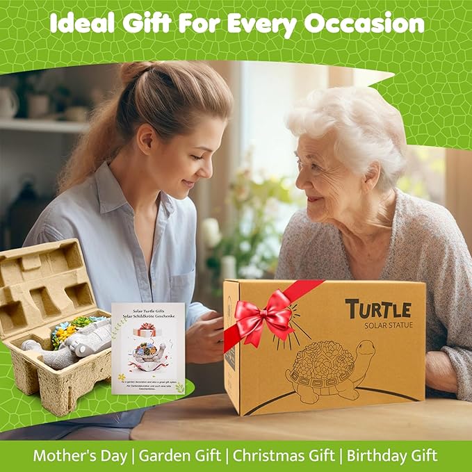 Solar Garden Turtle Statue - Turtle Decor with 7 Warming Solar LED Lights, Outdoor Decorations for Yard Patio Lawn & More, for Women, Moms, Birthdays or Turtle Lovers