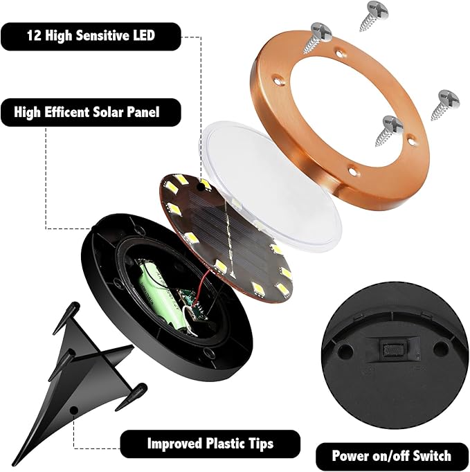 Solar Ground Lights Outdoor Waterproof Flat Garden Solar Disk Lights Outdoor Floor Lights 12 LED 4 Pack for Garden Patio Pathway Landscape Driveway Yard Path Decor