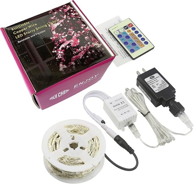 RUICHEN Cool White Dimmable Fairy Lights Plug in, Super Long 165 Ft 500 LED Twinkle String Lights with Remote, Waterproof Silver Wire Firefly Lights for Christmas Wedding Party Bedroom Patio Garden