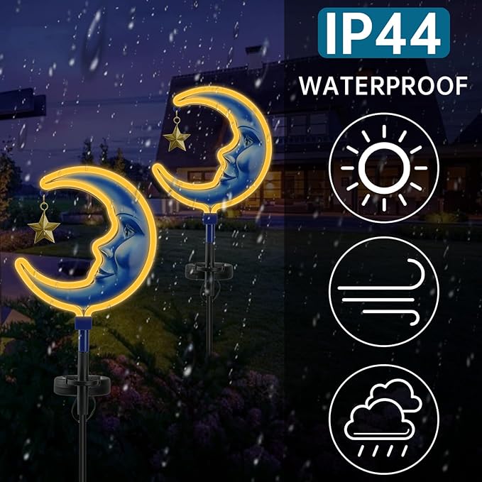 Solar Outdoor Garden Lights - Outdoor Decor Moon Neon Lantern for Patio,Solar Powered Pathway Lights Outdoor Decorative Lights Waterproof Led Landscape Lighting for Pathway,Yard,Lawn(2 Pack)