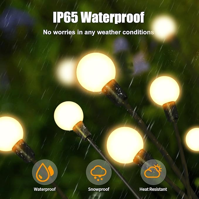Solar Garden Lights, 8Pack 64LED Outdoor Firefly Lights Solar Decorations Lights Waterproof Firefly Lights Swaying in The Wind, Big Bulb Vibrant Firefly Lights for Yard Patio Pathway Decor Warm White