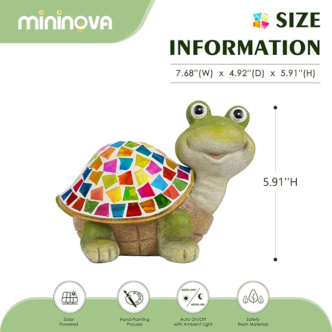 MININOVA Solar Mosaic Turtle Statues Outdoor Garden Decorations with Waterproof Mosaic Light Yard Lawn Porch Patio Home Ornaments Gifts for Women