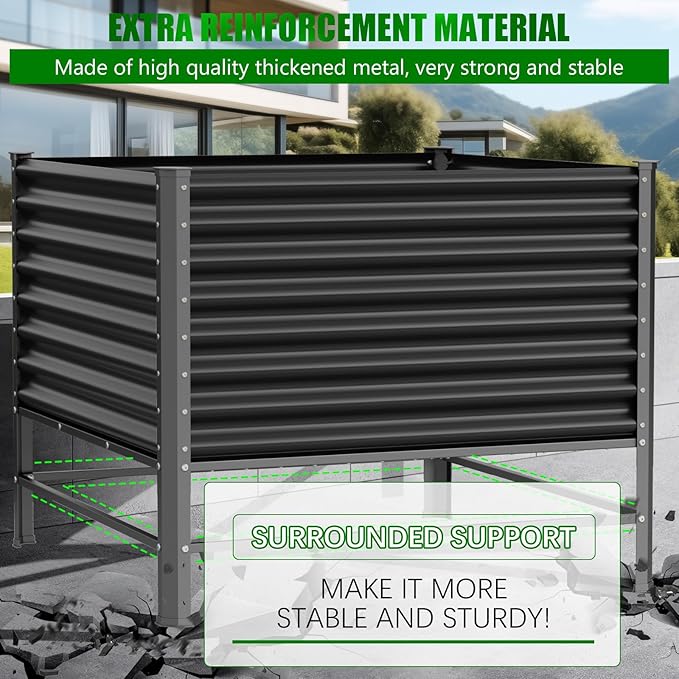 Doniks Raised Garden Bed with Legs, 48×48×37in Large Outdoor Metal Galvanized Garden Planting Box,1200lb Capacity for Vegetables Lawn Green Flowers, Fruits, Terrace