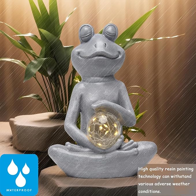 halpssfm Solar Meditating Yoga Frog Statue - Housewarming Gifts for Women/Mom - Zen Garden Figurines for Lawn, Patio, Yard, Porch Decor - Gift Ideas