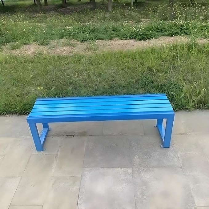 Weatherproof Metal Dining Bench, Outdoor Bench Backless Patio Bench 2-Person Farmhouse Bench Garden Bench for Kitchen, Living Room, Entryway(Blue,59in)