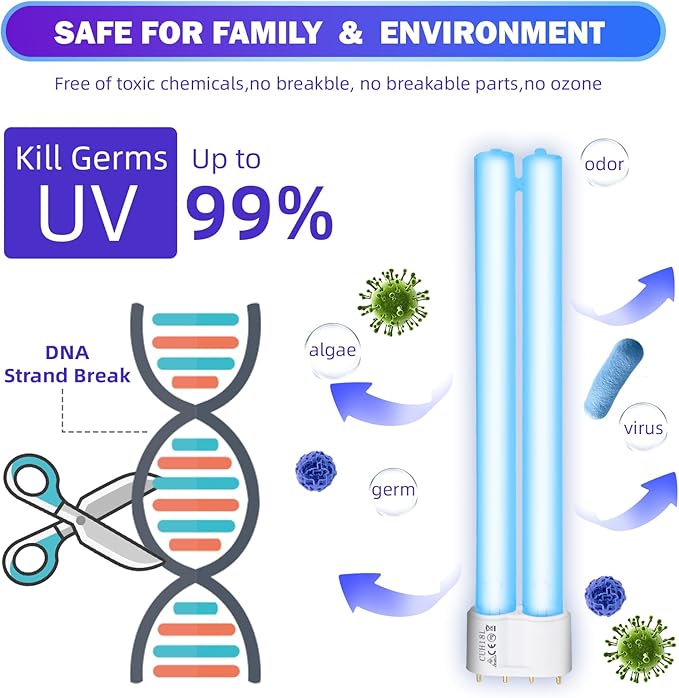 2 Pack 18 Watts UV Light Bulb Replacement UV Light for Pond Clarifier for Outdoor Ponds 4-Pin Base