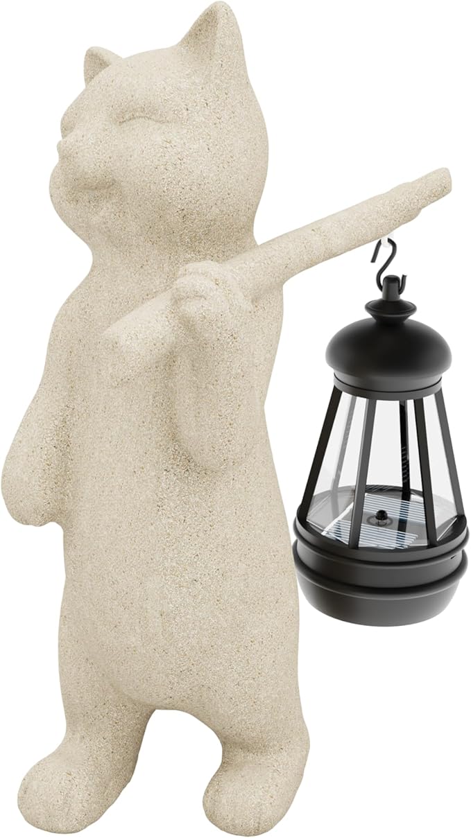 Solar Powered Garden Resin Statue Lights, 10 Inch Waterproof Outdoor Animal Cute Cat Figurine Lights, Suitable for Patios, Balconies, Lawns, Courtyards, Etc. (Walking)