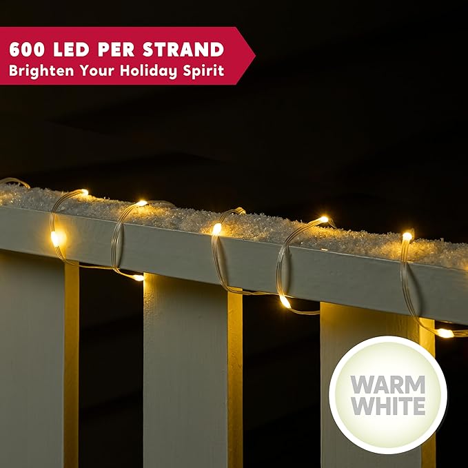 Joiedomi 600 LED Christmas Lights Outdoor,197 FT Warm White Christmas Tree Lights with 8 Modes Timer, PVC Clear Wire String Lights with Reel for Indoor Outdoor Holiday Xmas Eve Night Decorations