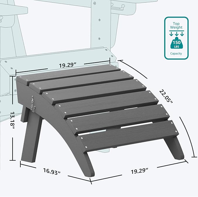 SERWALL Folding Adirondack Chair Footrest Set of 2, Adirondack Ottomans Without Assembly, Grey