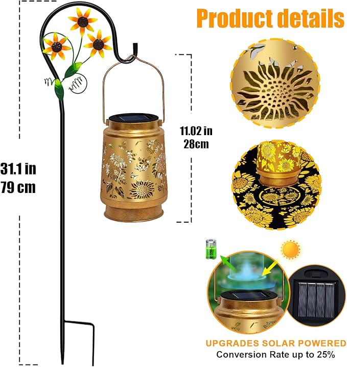 2 Pack Sunflower Solar Lanterns Outdoor Waterproof,Solar Lights Garden Decor Gifts for Mom Women Grandma Decoration Outside for Yard, Patio,Backyard,Porch