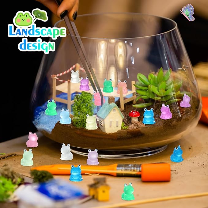 165 Pcs Luminous Mini Resin Frogs Glow in The Dark 11 Colors Mini Animals Miniature Figurines for Fairy Garden DIY Landscape Craft Accessories Ornament and Dollhouse Birthday Party Favors